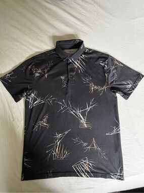 Under Armour Black Polo with Beige & Light Gray Abstract Branch Print
